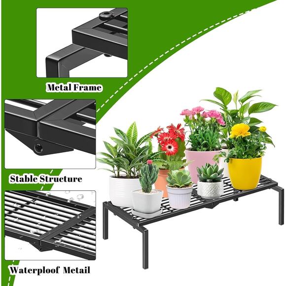 1 Tier Metal Plant Stand Indoor Outdoor, Multiple Flower Pot Holder Rack, Black - Picture 4 of 7